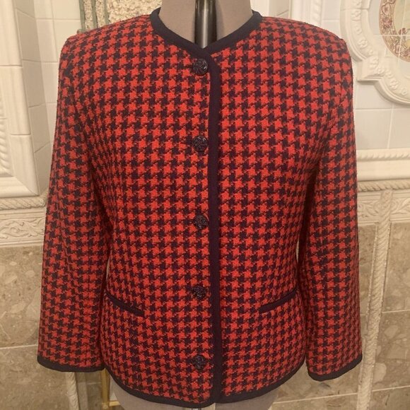 Alfred Dunner. Size 16. Houndstooth Lined Long Sleeve Wool Blend Jacket. DB. - Picture 1 of 5